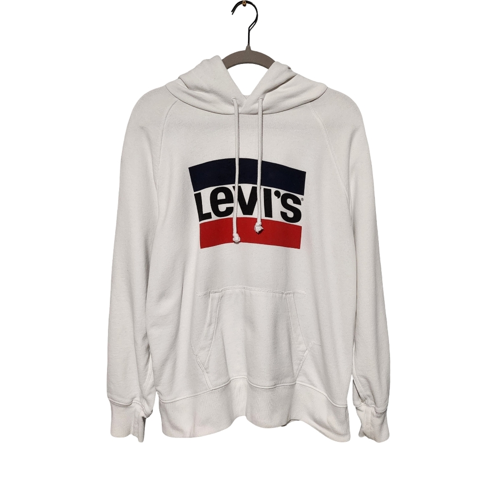 LEVIS Hoodie Womens Large White Red Blue Logo Graphic Streetwear Athleisure - Picture 2 of 9